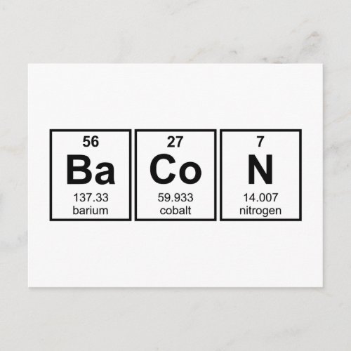 Bacon Periodic Table Element Symbols Postcard