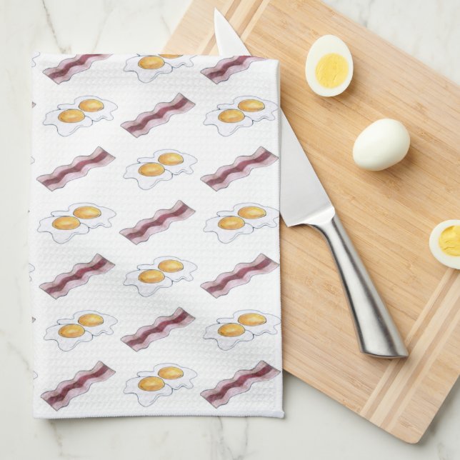 Bacon Strips and Fried Eggs Breakfast Food Pairing Kitchen Towel (Quarter Fold)