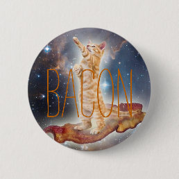 Bacon Surfing Cat Pinback Button