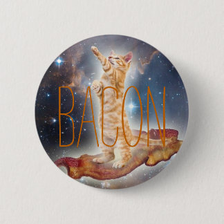 Bacon Surfing Cat Pinback Button