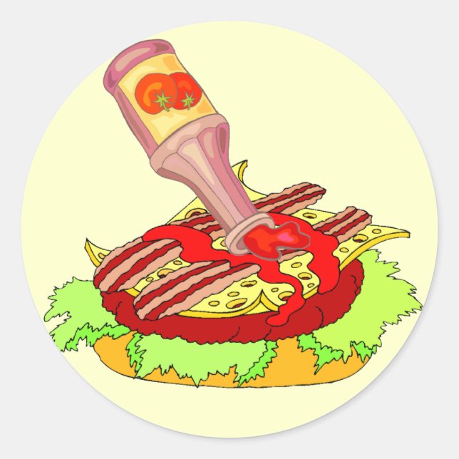 Bacon swiss cheeseburger with ketchup classic round sticker (Front)