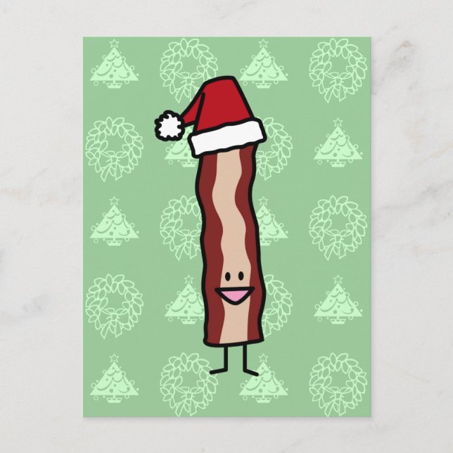 Bacon Wearing a Santa Hat Christmas Holiday Postcard (Front)