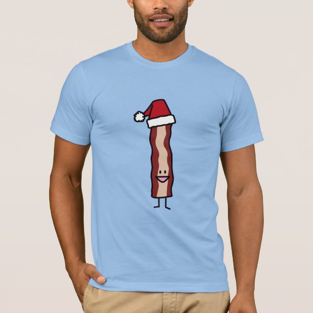 Bacon Wearing a Santa Hat Christmas T-Shirt (Front)