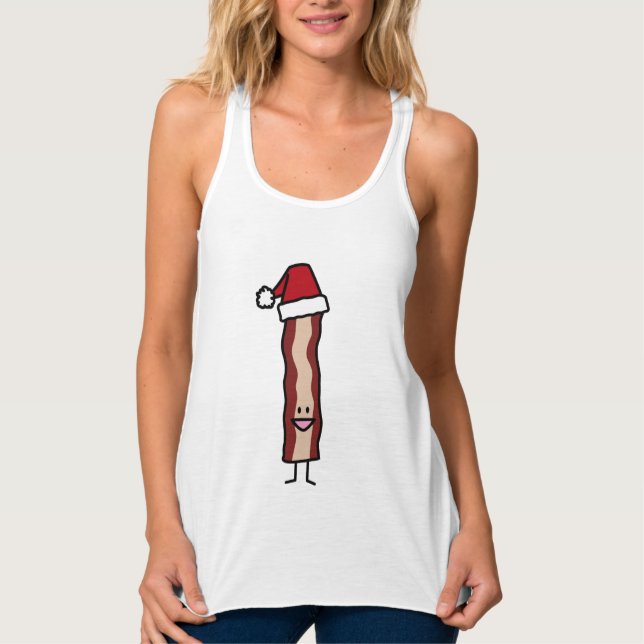 Bacon Wearing a Santa Hat Christmas Tank Top (Front)