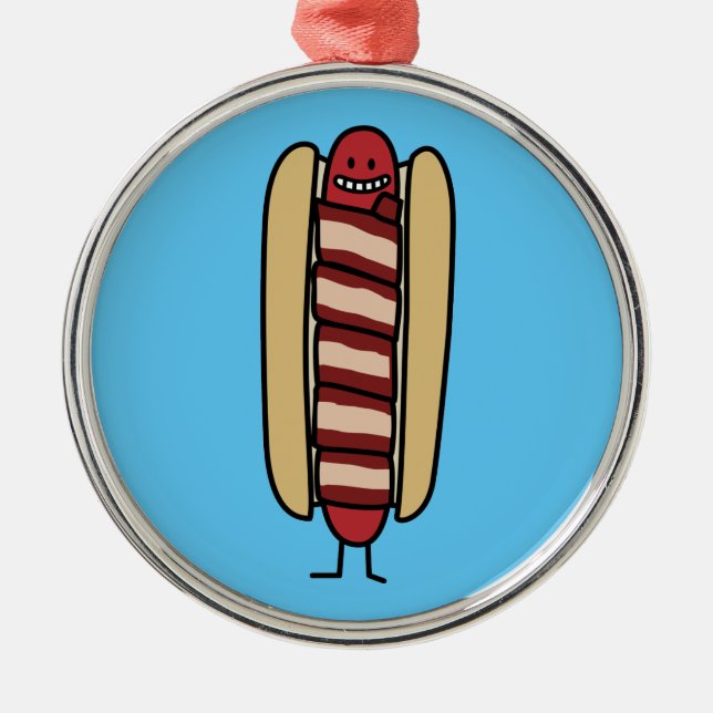 Bacon Wrapped Hot Dog Hotdog Wiener Bacon-wrapped Metal Ornament (Front)