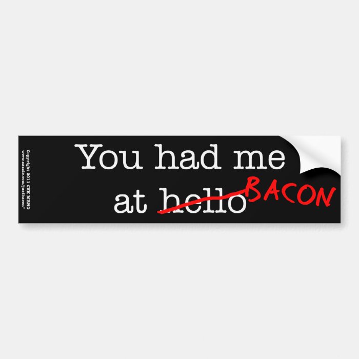 Bacon You Had Me At Bumper Sticker