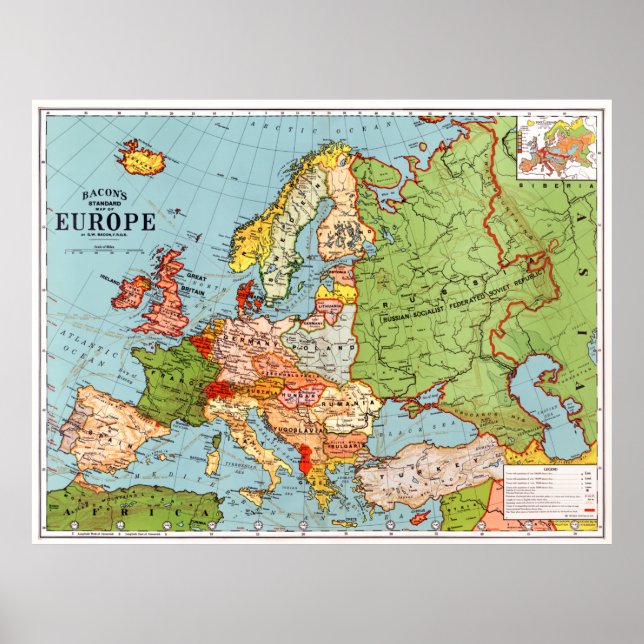 Bacon's Europe Map Poster (Front)