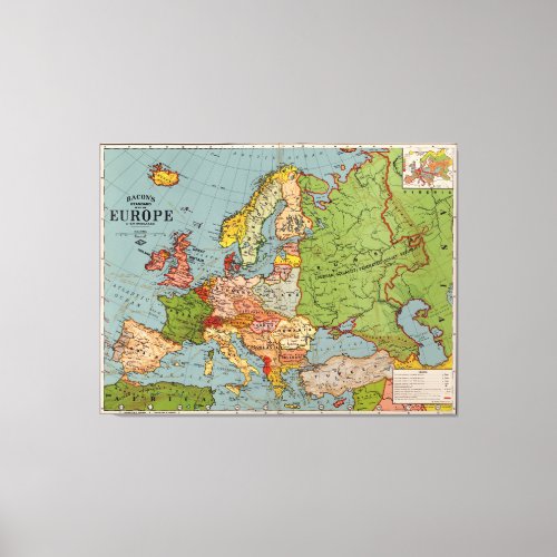 Bacons standard map of Europe 1925 Canvas Print