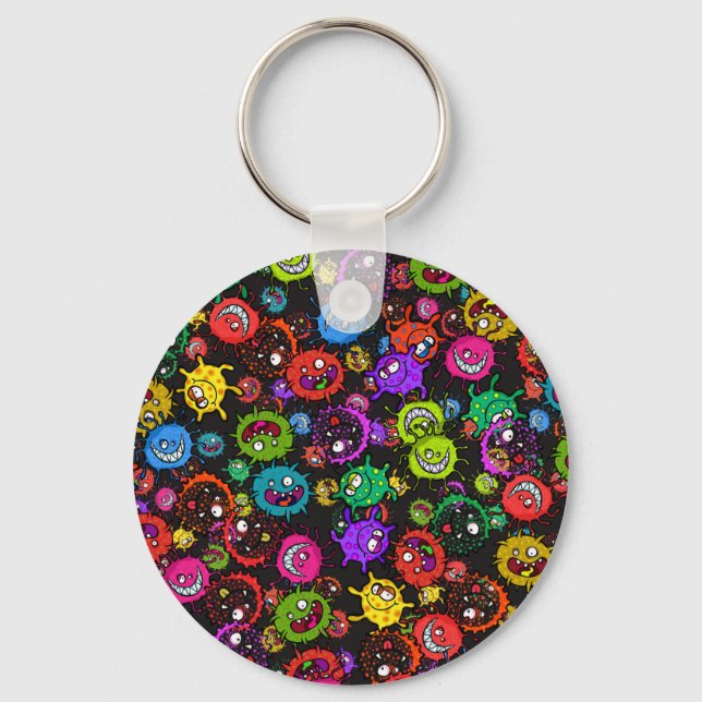 Bacterial Epidemic Cartoon Germ Explosion Keychain (Front)