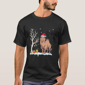 Bactrian Camel Santa Hat Festive Tree Light Christ T-Shirt