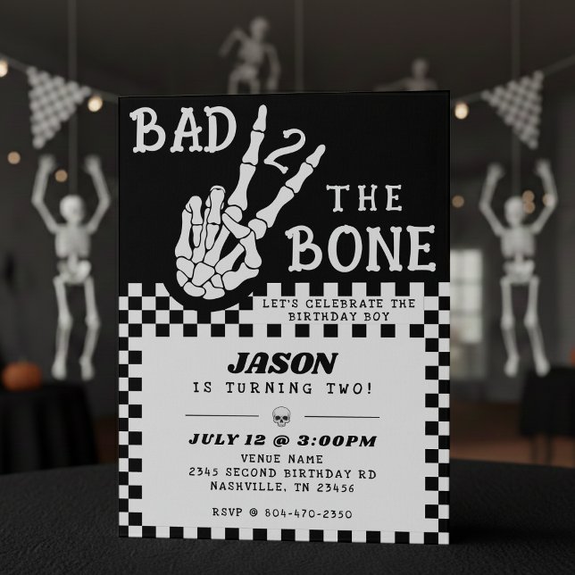 Bad 2 the Bone Skeleton 2nd Birthday Party Invitation (Creator Uploaded)