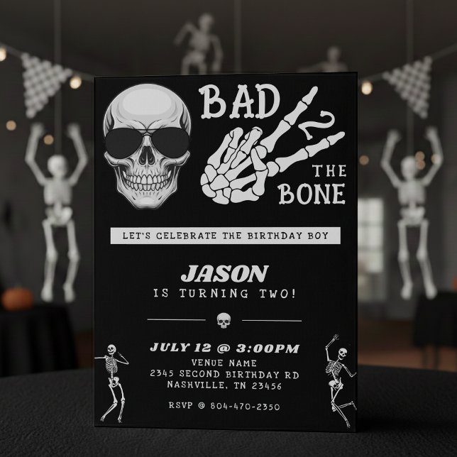 Bad 2 the Bone Skeleton 2nd Birthday Party Invitation (Creator Uploaded)