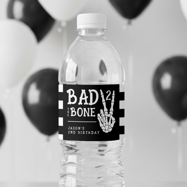 Bad 2 the Bone Skeleton 2nd Birthday Party Water Bottle Label (Creator Uploaded)