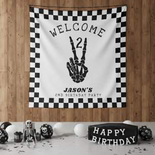 Bad 2 the Bone Skeleton 2nd Birthday Party Welcome Tapestry