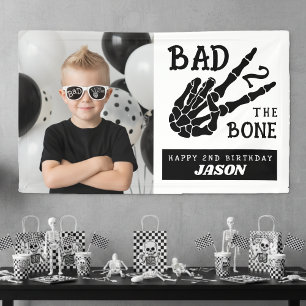 Bad 2 the Bone Skeleton Photo 2nd Birthday Party Banner
