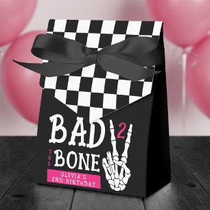 Bad 2 the Bone Skeleton Pink 2nd Birthday Party Favor Boxes