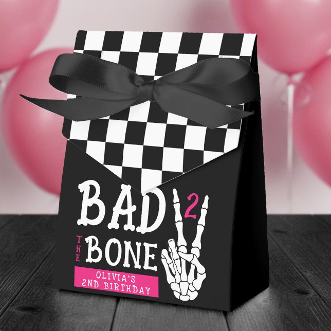 Bad 2 the Bone Skeleton Pink 2nd Birthday Party Favor Boxes (Creator Uploaded)