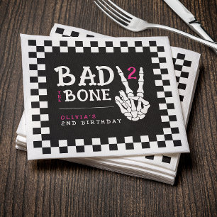 Bad 2 the Bone Skeleton Pink 2nd Birthday Party Napkins