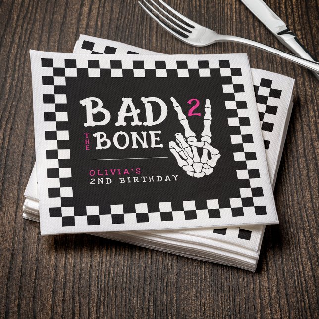 Bad 2 the Bone Skeleton Pink 2nd Birthday Party Napkins (Bad 2 the Bone Skeleton Pink 2nd Birthday Party Napkins
)