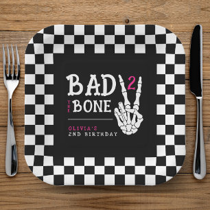 Bad 2 the Bone Skeleton Pink 2nd Birthday Party Paper Plates