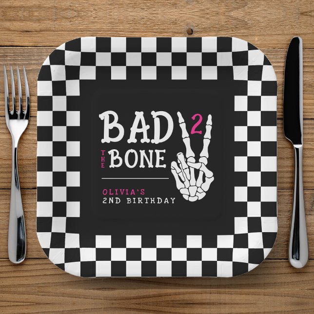 Bad 2 the Bone Skeleton Pink 2nd Birthday Party Paper Plates (Bad 2 the Bone Skeleton Pink 2nd Birthday Party Paper Plates
)