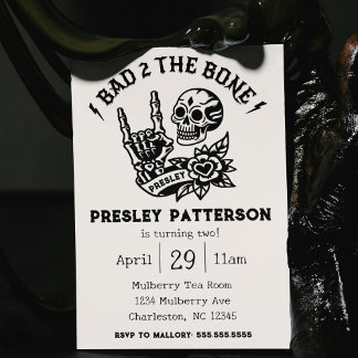 "Bad 2 the Bone" Two Year Old Birthday Party Invitation