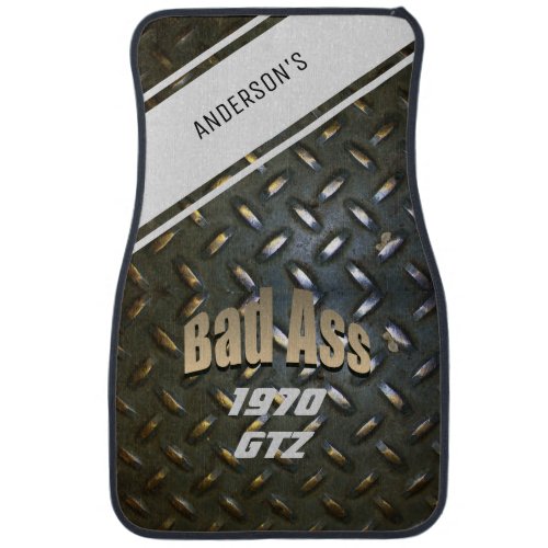 Bad A Vehicle Year Name Diamond Plate Grey Black  Car Floor Mat