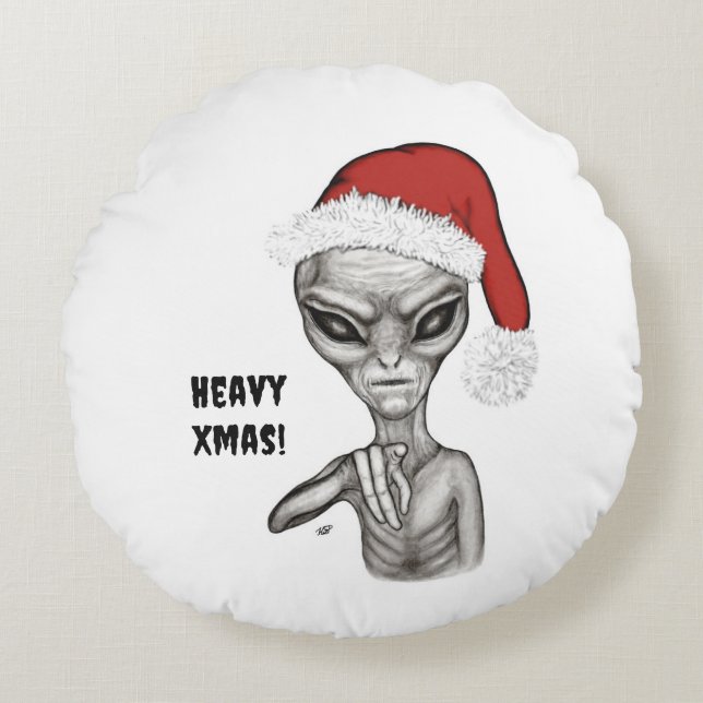 Bad Alien , Heavy Xmas ! Round Pillow (Front)