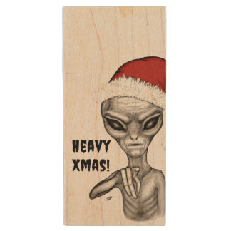 Bad Alien , Heavy Xmas ! Wood Flash Drive