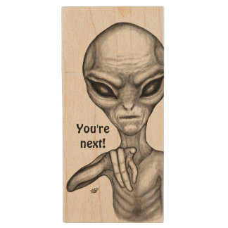 Bad Alien , You're next ! Wood Flash Drive