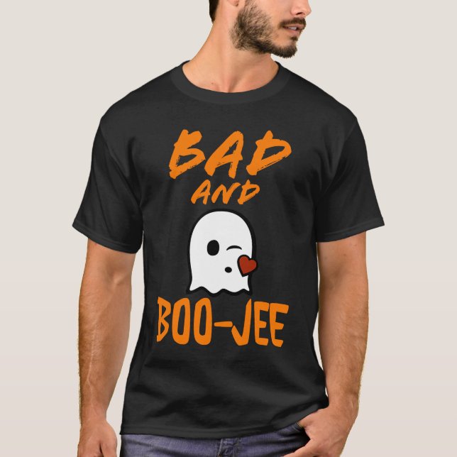 Bad and Boo Jee Cute Ghost Halloween Mom Costume T-Shirt (Front)