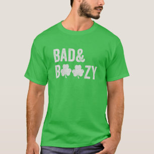 Bad And Boozy Funny Saint Patrick Day Drinking Gif T-Shirt