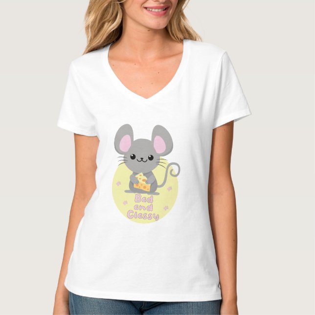 Bad and Classy Kawaii Rat Eating Cheese Yellow  T-Shirt (Front)