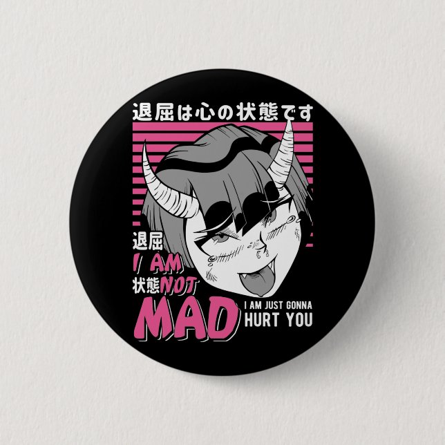 Bad Anime Girl Otaku Angry Manga Devil Button (Front)