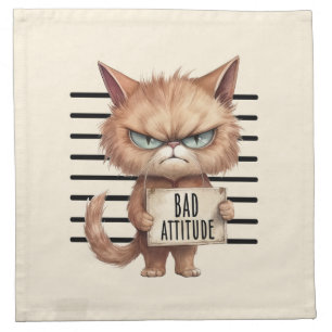Bad Attitude Cat Mugshot – Funny Feline Design Cloth Napkin