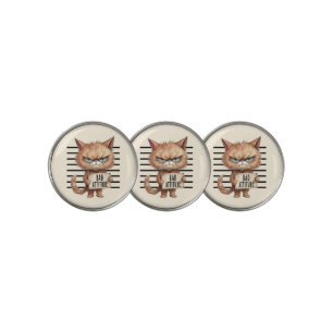 Bad Attitude Cat Mugshot – Funny Feline Design Golf Ball Marker