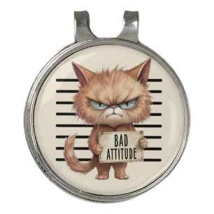 Bad Attitude Cat Mugshot – Funny Feline Design Golf Hat Clip