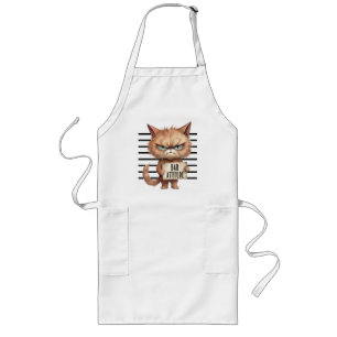 Bad Attitude Cat Mugshot – Funny Feline Design Long Apron