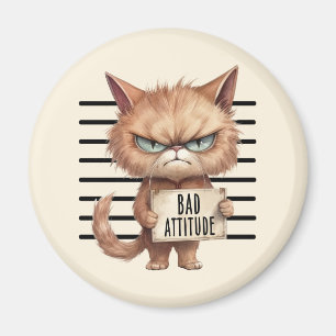 Bad Attitude Cat Mugshot – Funny Feline Design Magnet