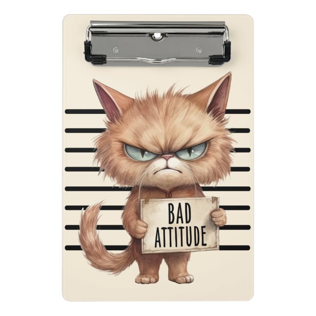 Bad Attitude Cat Mugshot – Funny Feline Design Mini Clipboard (Front)