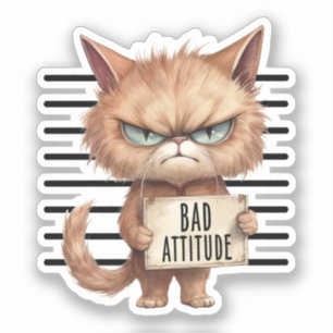 Bad Attitude Cat Mugshot – Funny Feline Design Sticker