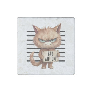 Bad Attitude Cat Mugshot – Funny Feline Design Stone Magnet
