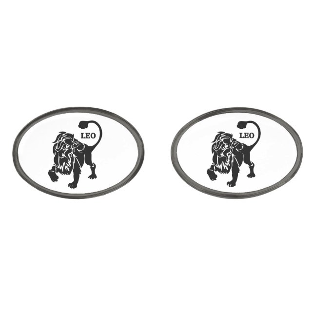 bad Black Leo Lion Zodiac Gunmetal Finish Cufflinks (Front)