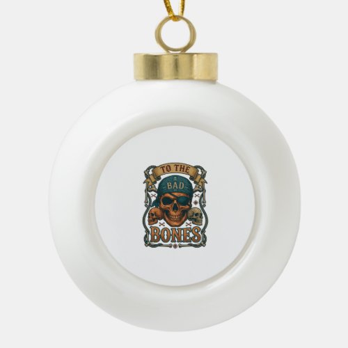 Bad Bones Pirate Skull Bandana Rope Crossbones Ceramic Ball Christmas Ornament