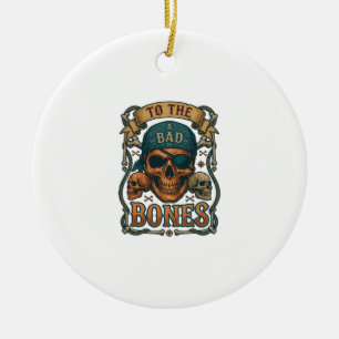 Bad Bones Pirate Skull Bandana Rope Crossbones Ceramic Ornament