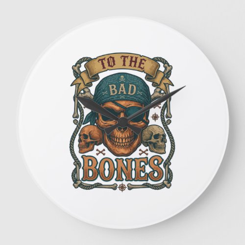 Bad Bones Pirate Skull Bandana Rope Crossbones Large Clock