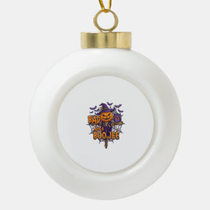 Bad Boo Jee Pumpkin Scarecrow Purple Owl Bats Ceramic Ball Christmas Ornament