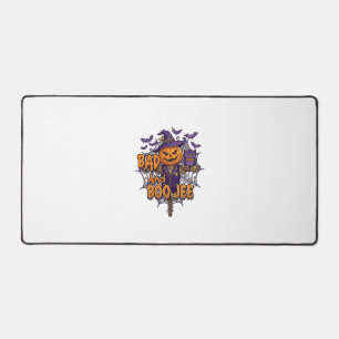 Bad Boo Jee Pumpkin Scarecrow Purple Owl Bats Desk Mat