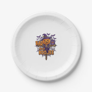 Bad Boo Jee Pumpkin Scarecrow Purple Owl Bats Paper Plates