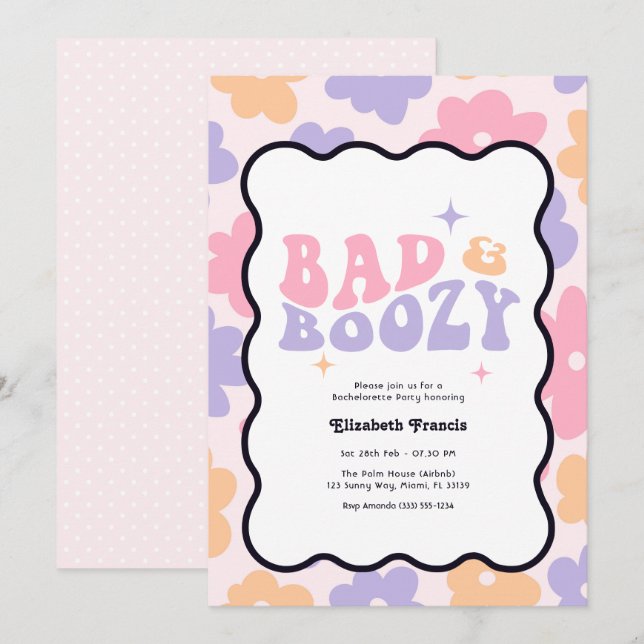 Bad & Boozy Retro Y2K Bachelorette Party Invitation (Front/Back)